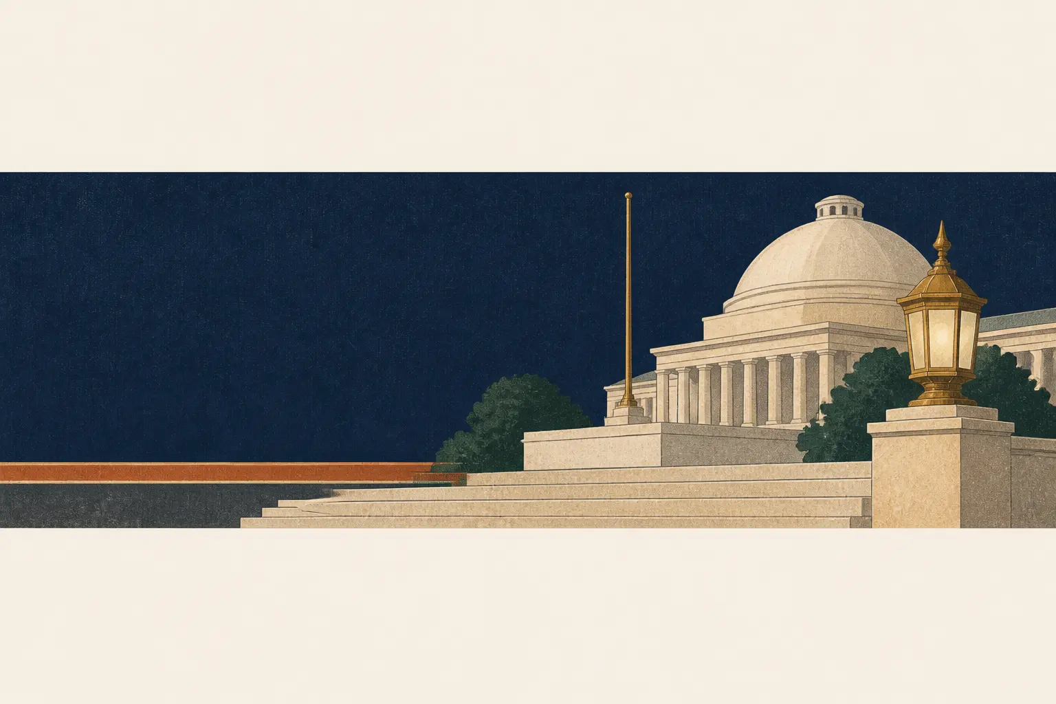 Stone dome and civic steps at dusk