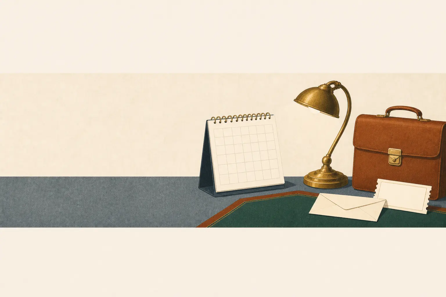Calendar, briefcase, and an envelope