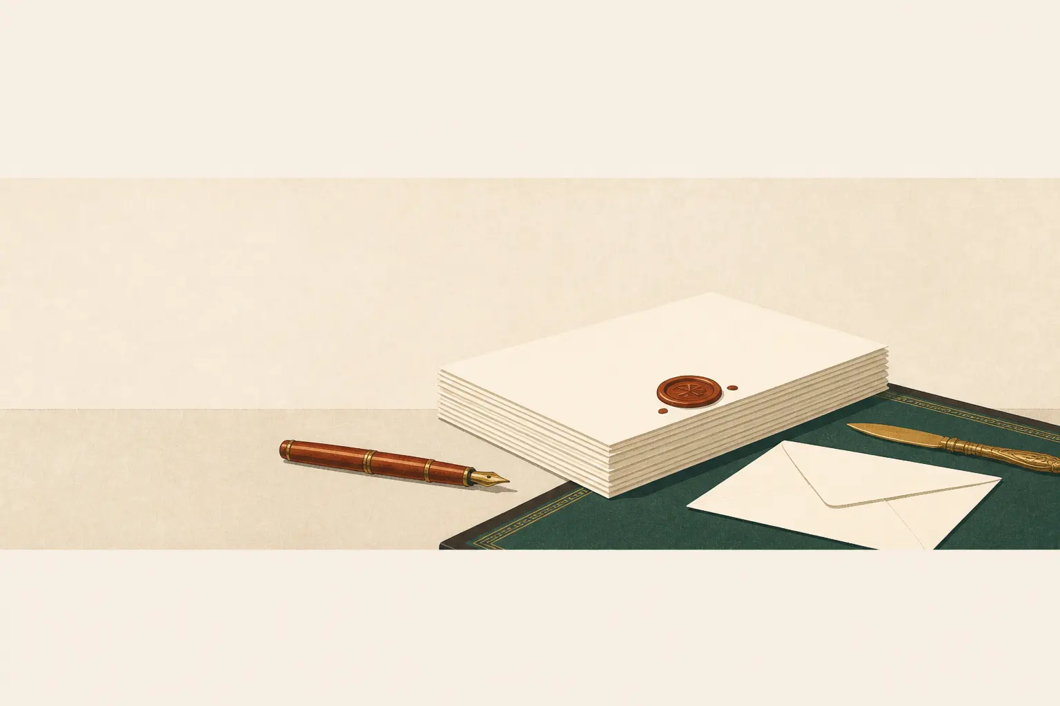 Stationery, wax seal, and fountain pen